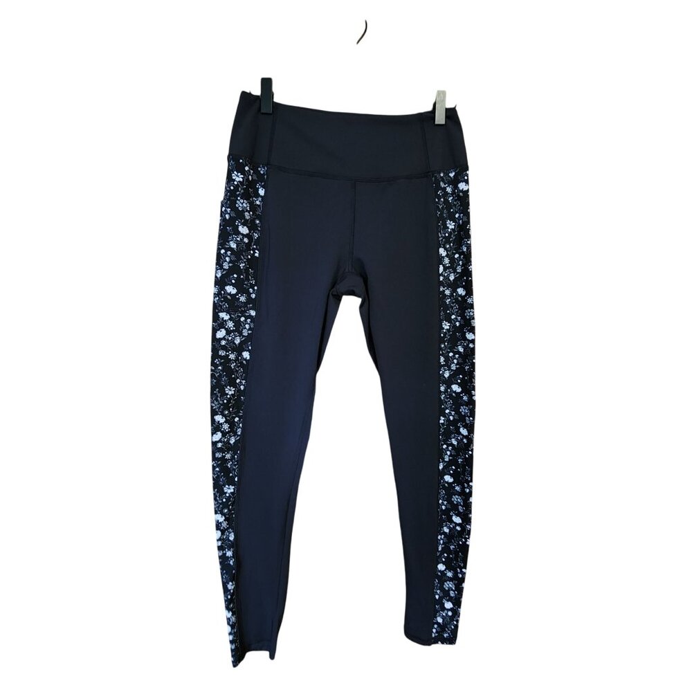 Vera Bradley Black Floral Side Panel Leggings Womens Size M Polyester/Spandex St